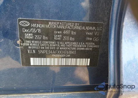 2019 Hyundai Sonata Sel z USA, uszkodzony, nr VIN 5NPE34AFXKH761843
